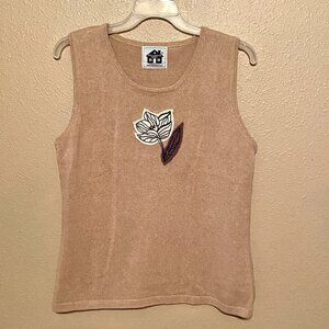 STORYBOOK KNITS Tan Tank Top Flower Applique Approx Size (L)